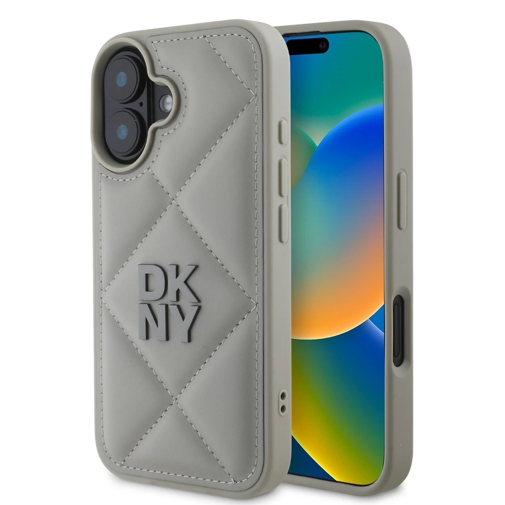 DKNY PU Leather Quilted Stack Logo tok iPhone 16 készülékhez szürke DKNY PU Leather Quilted Stack Logo tok iPhone 16 készülékhez szürke