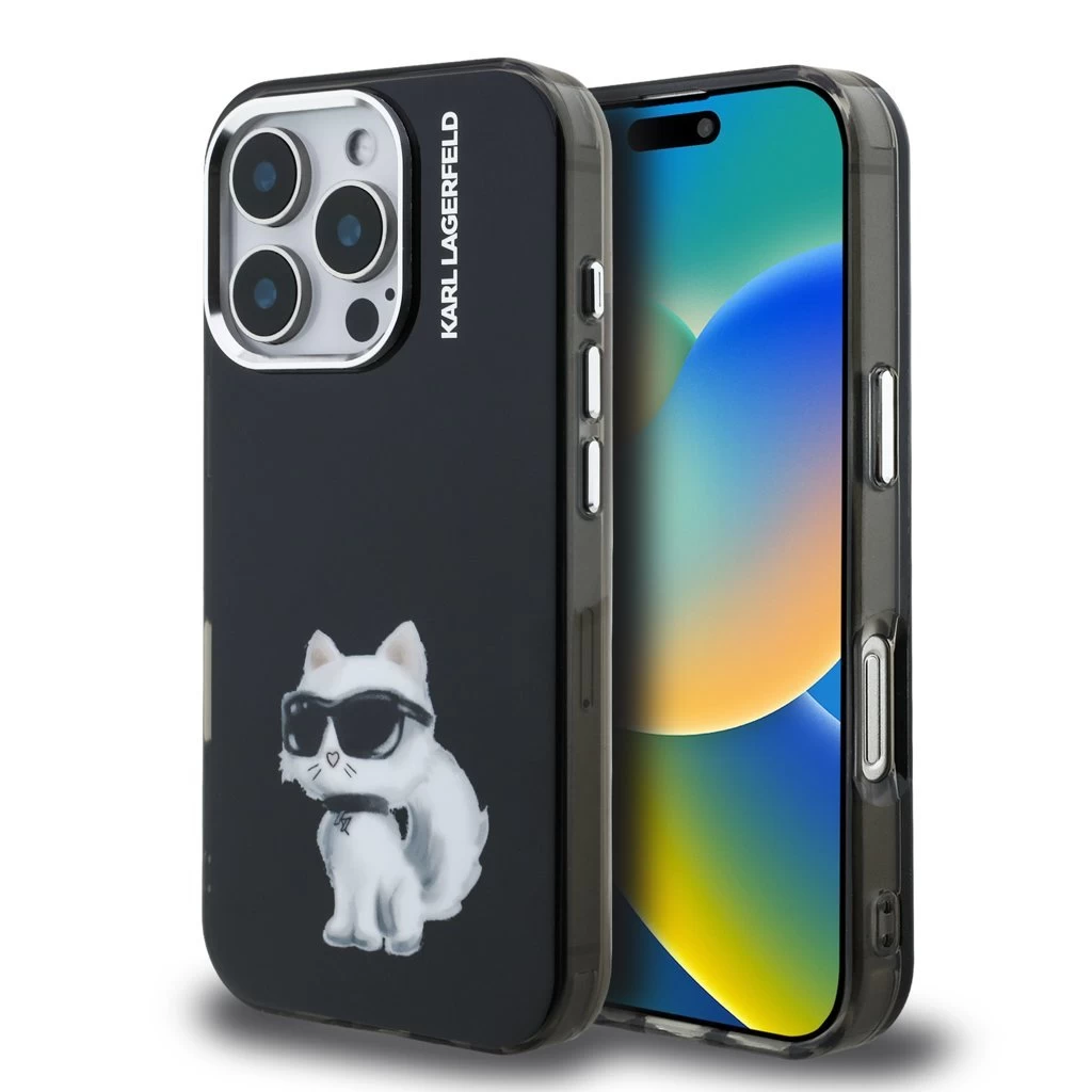 Karl Lagerfeld IML Aquarelle Choupette tok for iPhone 16 Pro készülékhez fekete