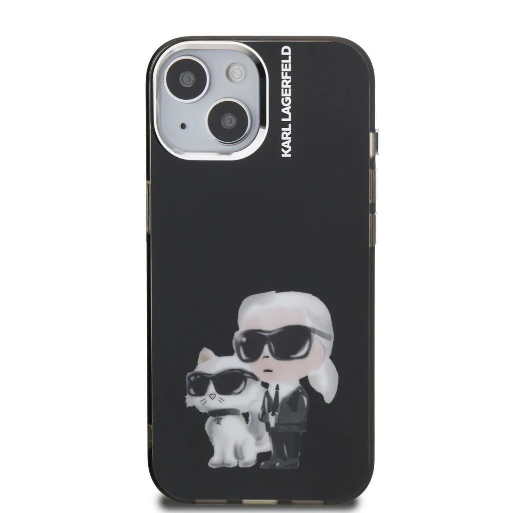 Karl Lagerfeld IML Aquarelle Karl and Choupette tok iPhone 15 készülékhez fekete