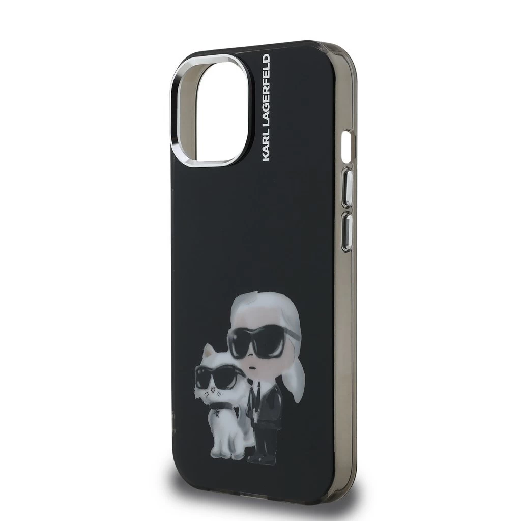 Karl Lagerfeld IML Aquarelle Karl and Choupette tok iPhone 15 készülékhez fekete