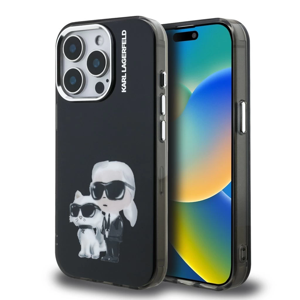 Karl Lagerfeld IML Aquarelle Karl and Choupette tok iPhone 15 Pro Max készülékhez fekete