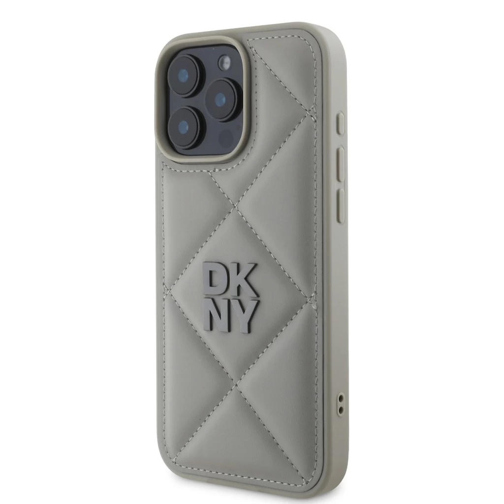 DKNY PU bőr Quilted Stack Logo tok iPhone 16 Pro készülékhez szürke