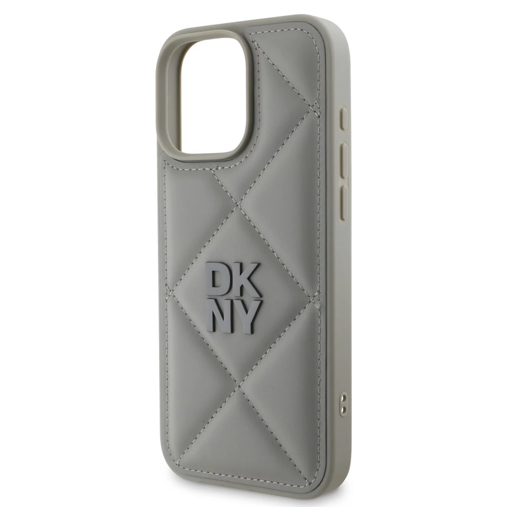 DKNY PU bőr Quilted Stack Logo tok iPhone 16 Pro készülékhez szürke