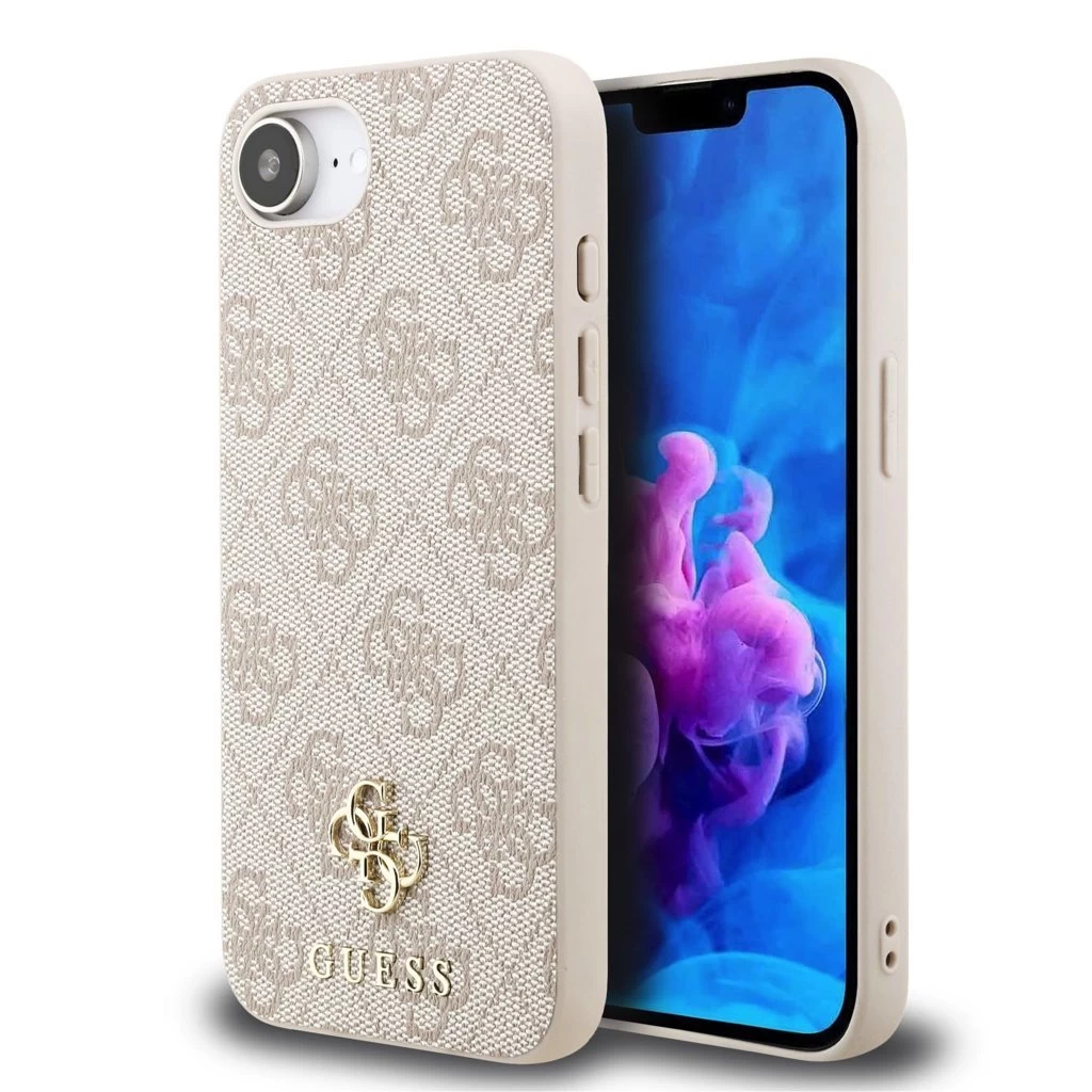 Guess PU 4G kis fém logós MagSafe tok az iPhone 16e készülékhez rózsaszín