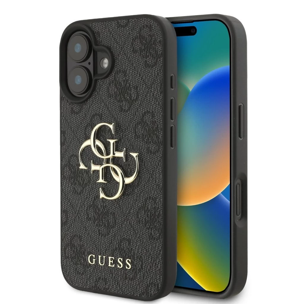 Guess PU 4G Metal Logo tok iPhone 16 Plus készülékhez szürke