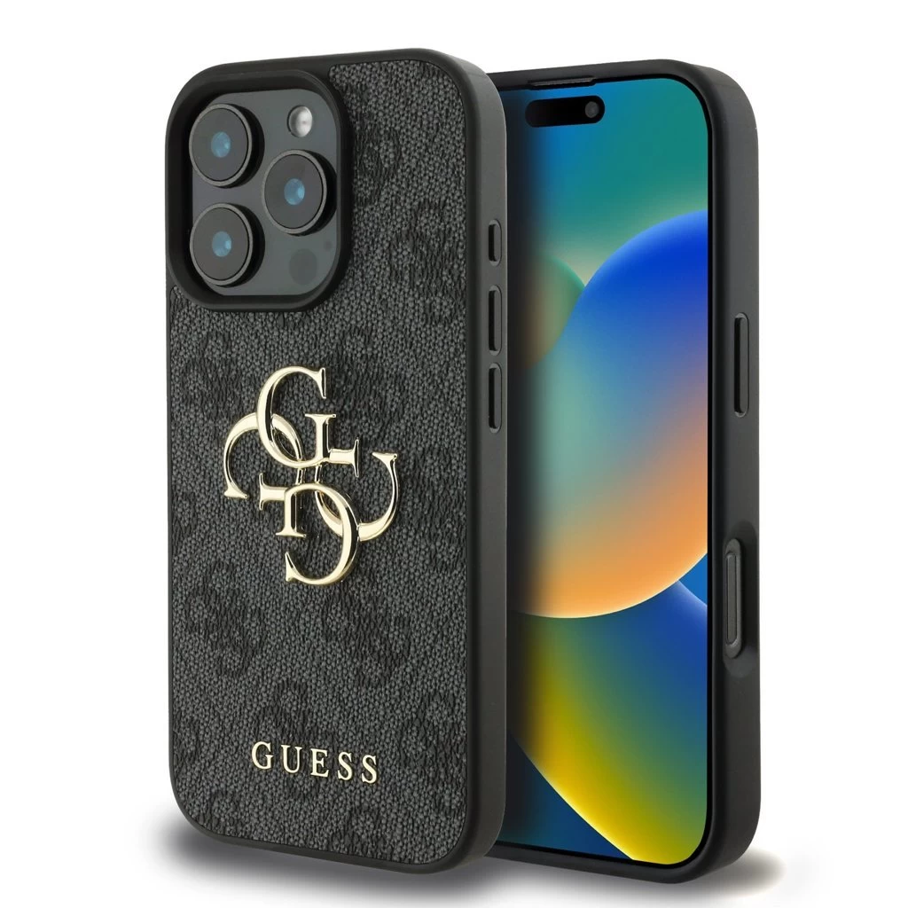 Guess PU 4G Metal Logo tok iPhone 16 Pro készülékhez szürke