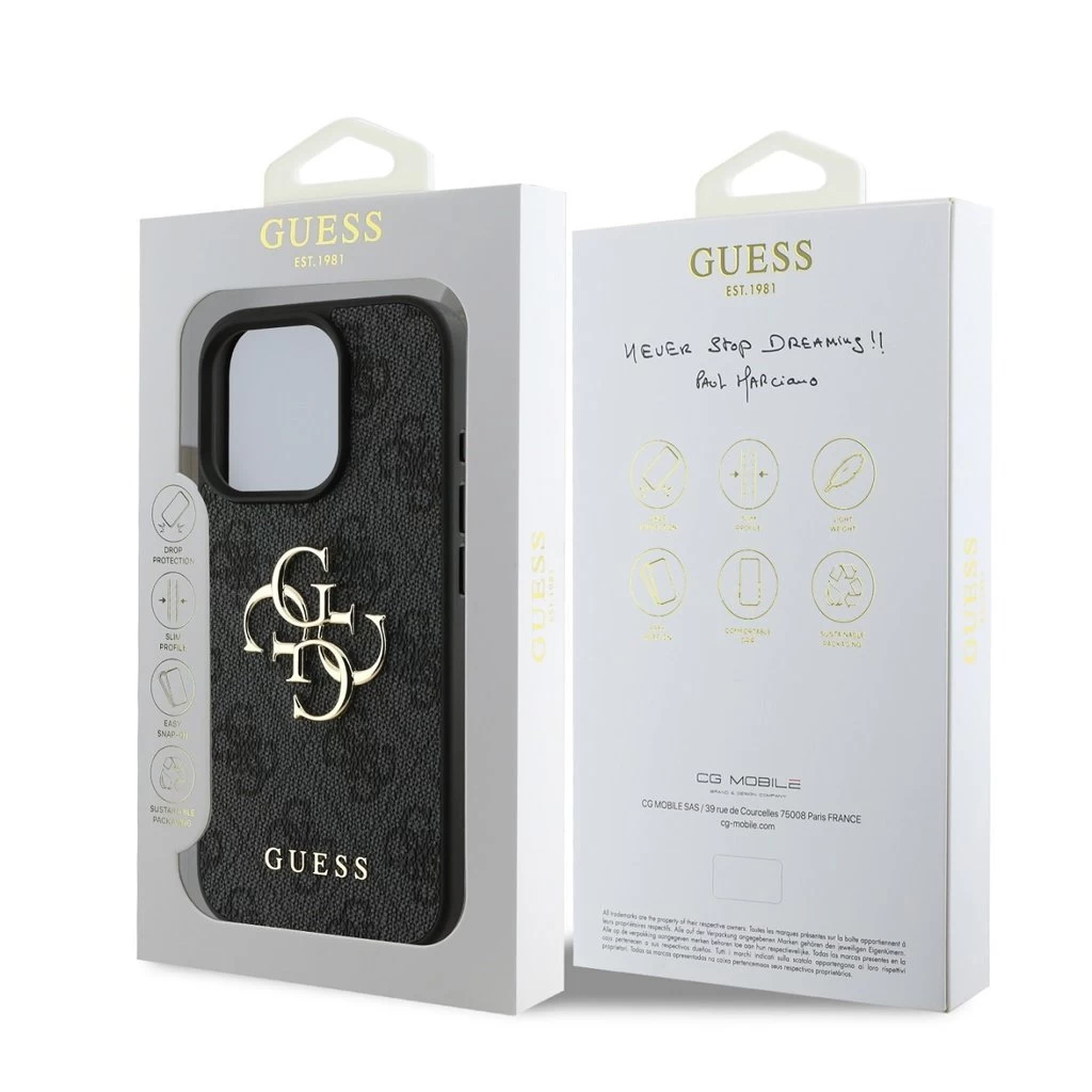 Guess PU 4G Metal Logo tok iPhone 16 Pro Max készülékhez szürke