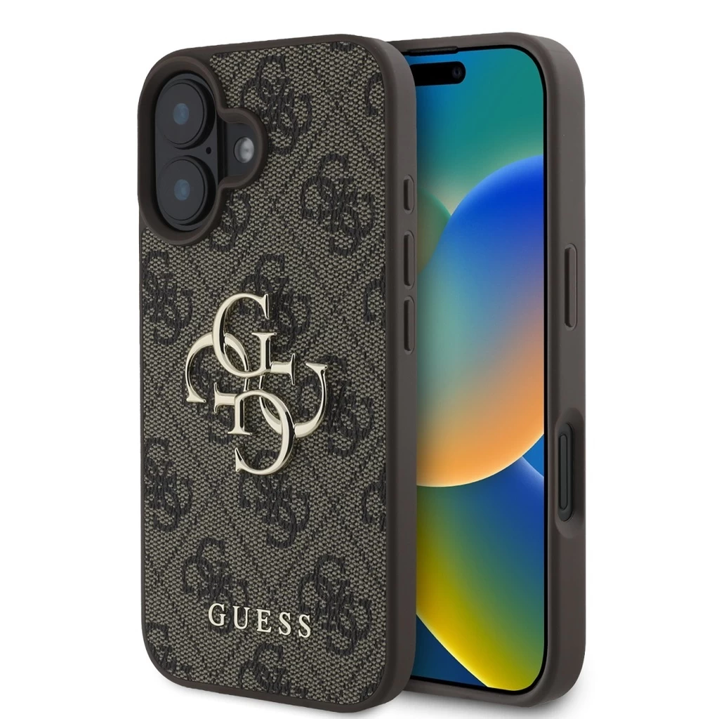 Guess PU 4G Metal Logo tok iPhone 16 Plus készülékhez barna