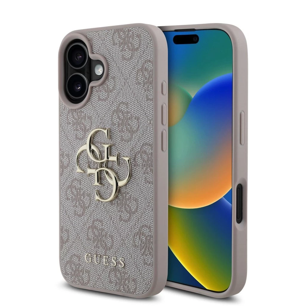 Guess PU 4G Metal Logo tok iPhone 16 Plus készülékhez rózsaszín