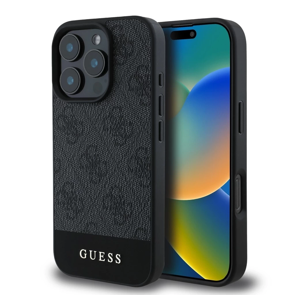 Guess PU 4G Stripe tok iPhone 16 Pro Max készülékhez szürke