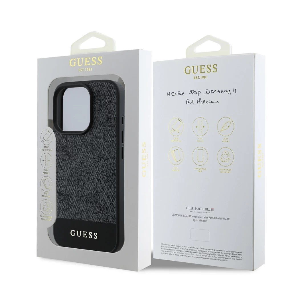 Guess PU 4G Stripe tok iPhone 16 Pro Max készülékhez szürke