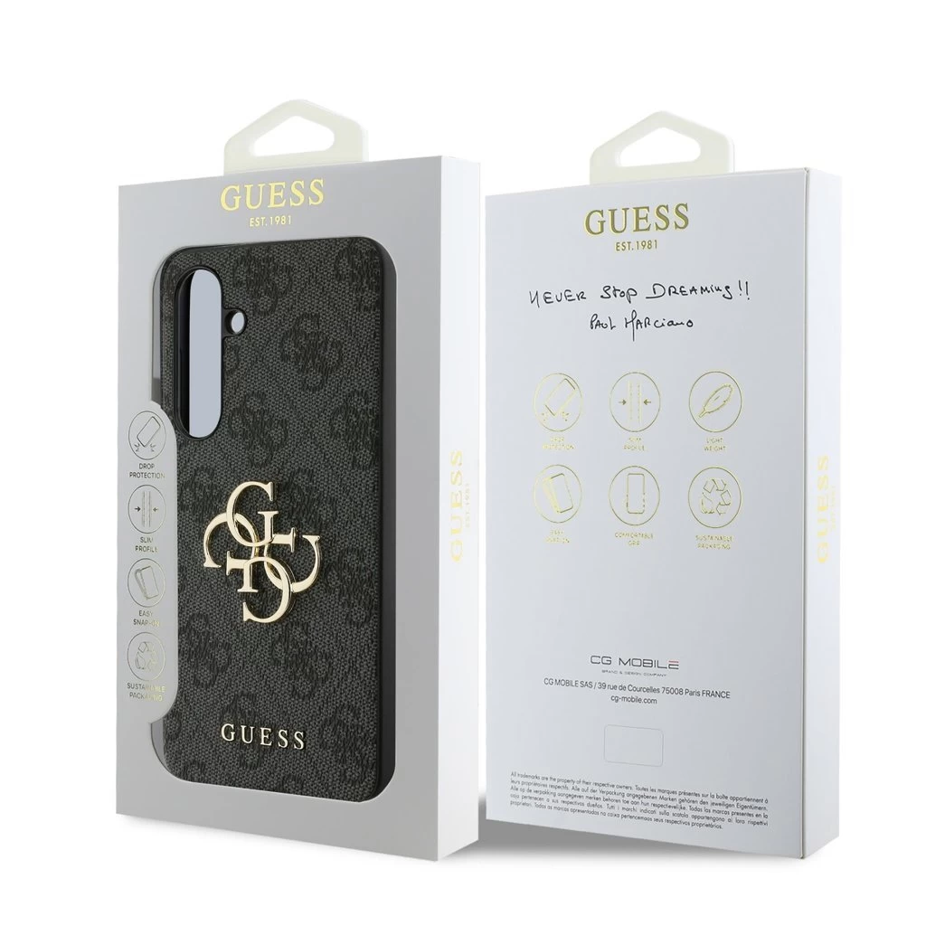 Guess PU 4G Metal Logo tok Samsung Galaxy S24 FE készülékhez szürke
