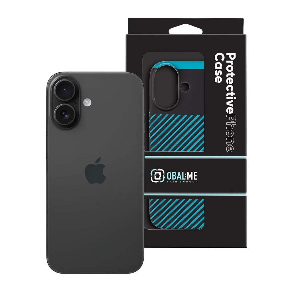 OBAL:ME Flossy Stripes tok Apple iPhone 16 készülékhez fekete/türkiz