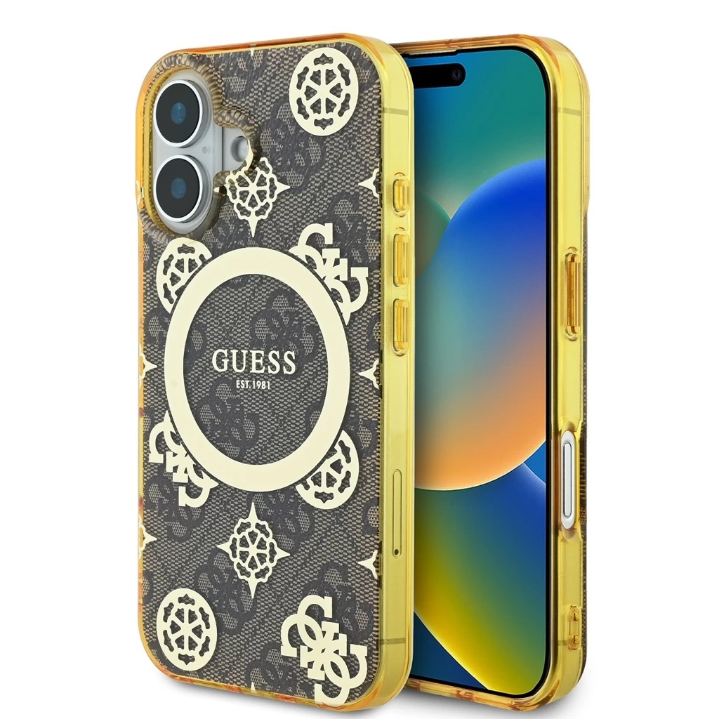 Guess IML 4G Peony MagSafe tok iPhone 16 készülékhez barna Guess IML 4G Peony MagSafe tok iPhone 16 készülékhez barna