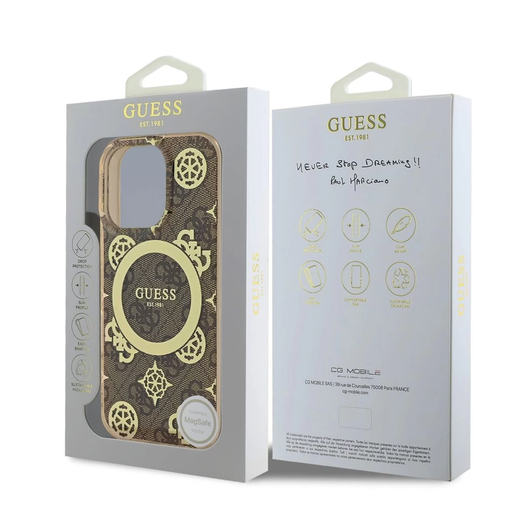 Guess IML 4G Peony MagSafe tok iPhone 16 Pro készülékhez barna