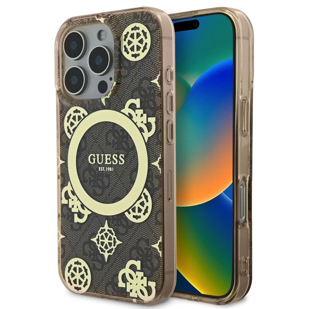 Guess IML 4G Peony MagSafe tok iPhone 16 Pro Max készülékhez barna