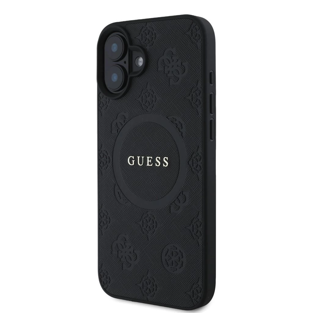 Guess Saffiano Peony Stamp MagSafe tok iPhone 16 készülékhez fekete
