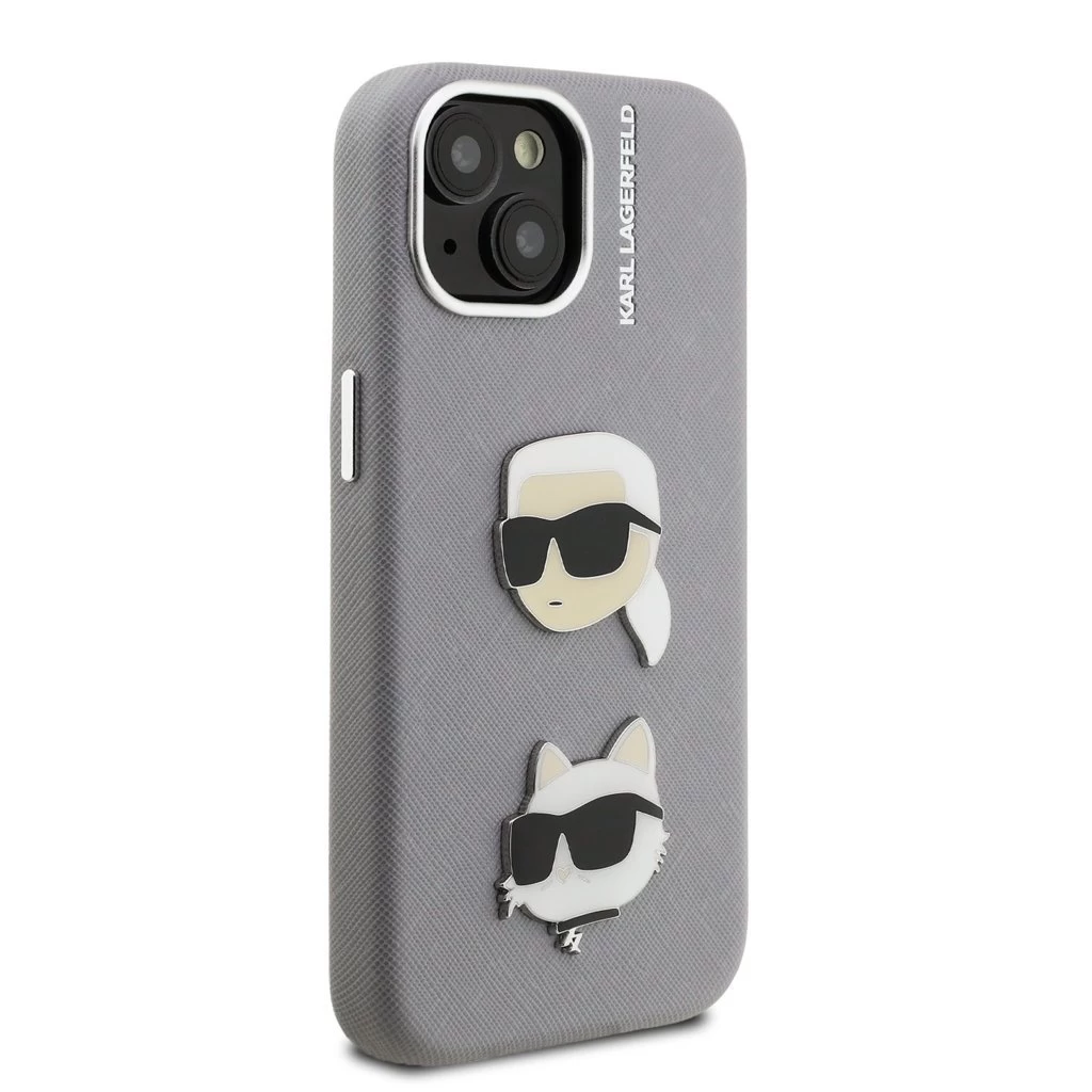 Karl Lagerfeld Grained PU K&CH Heads tok iPhone 15 készülékhez szürke