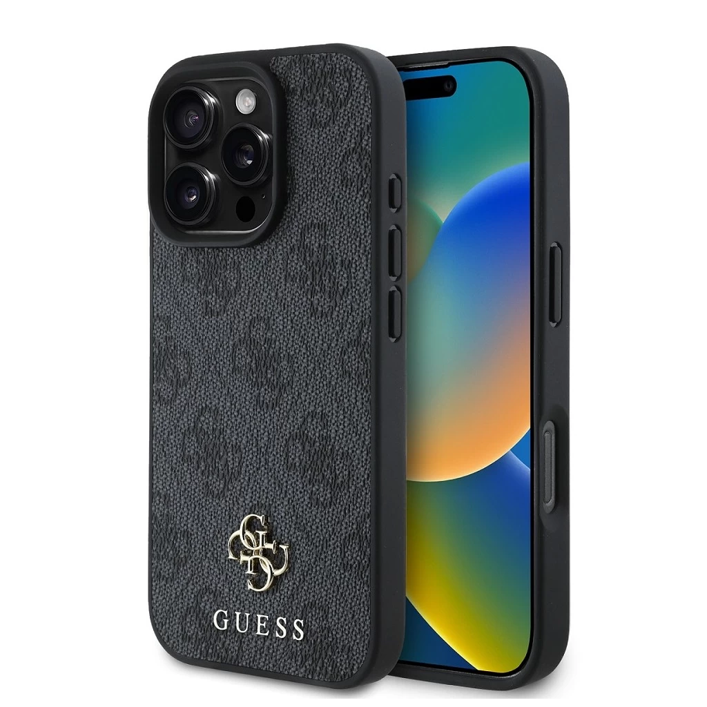 Guess PU 4G kis Metal Logo MagSafe tok iPhone 16 Pro Max készülékhez szürke