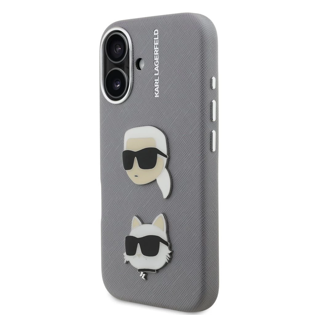 Karl Lagerfeld Grained PU K&CH Heads tok iPhone 16 készülékhez szürke