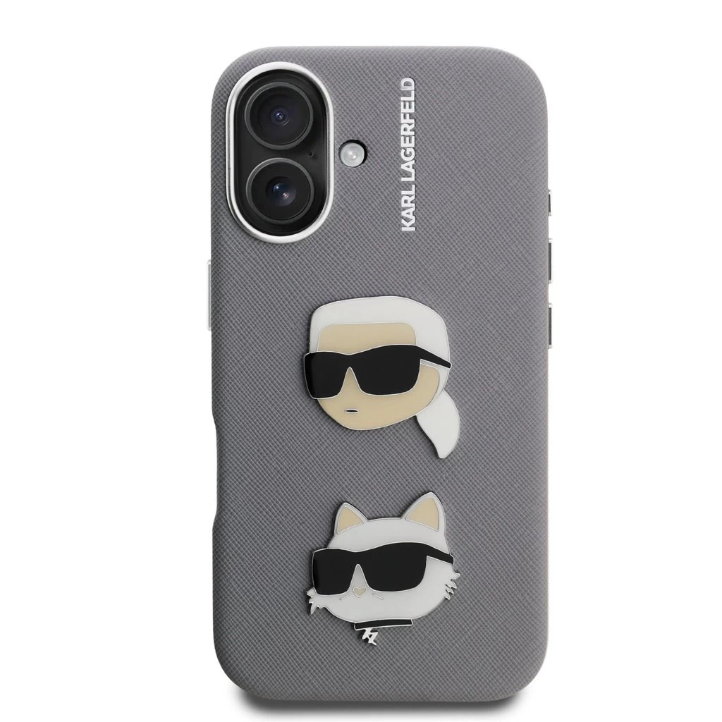 Karl Lagerfeld Grained PU K&CH Heads tok iPhone 16 készülékhez szürke