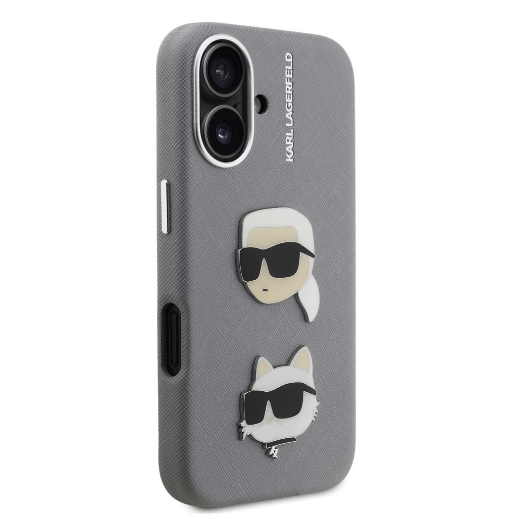 Karl Lagerfeld Grained PU K&CH Heads tok iPhone 16 készülékhez szürke