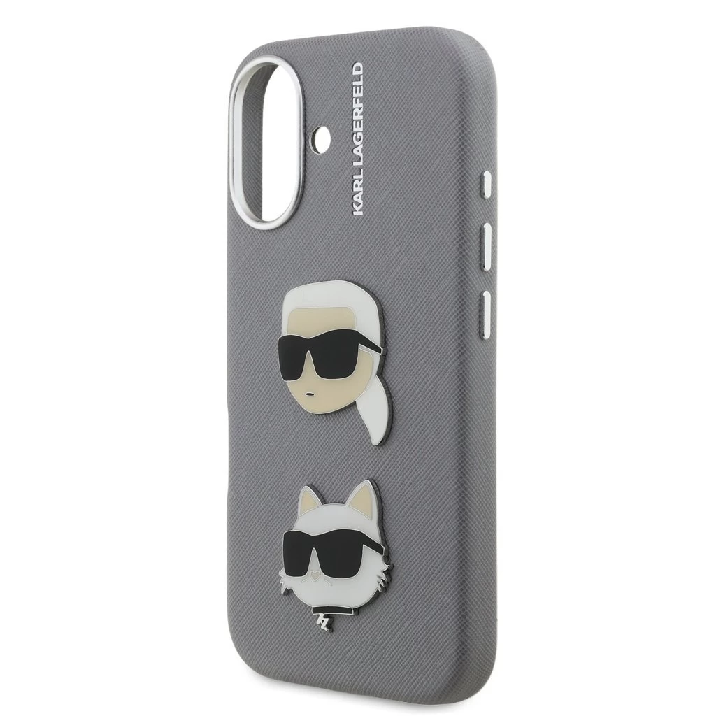 Karl Lagerfeld Grained PU K&CH Heads tok iPhone 16 készülékhez szürke