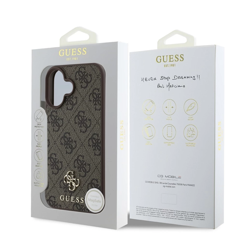 Guess PU 4G Small Metal Logo MagSafe tok iPhone 16 készülékhez barna
