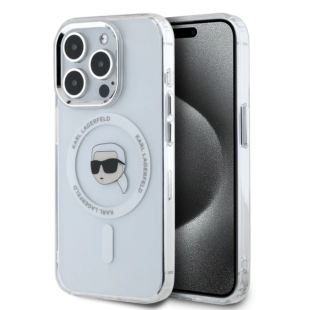 Karl Lagerfeld IML Karl Head Metal Frame MagSafe Tok iPhone 15 Pro készülékhez átlátszó