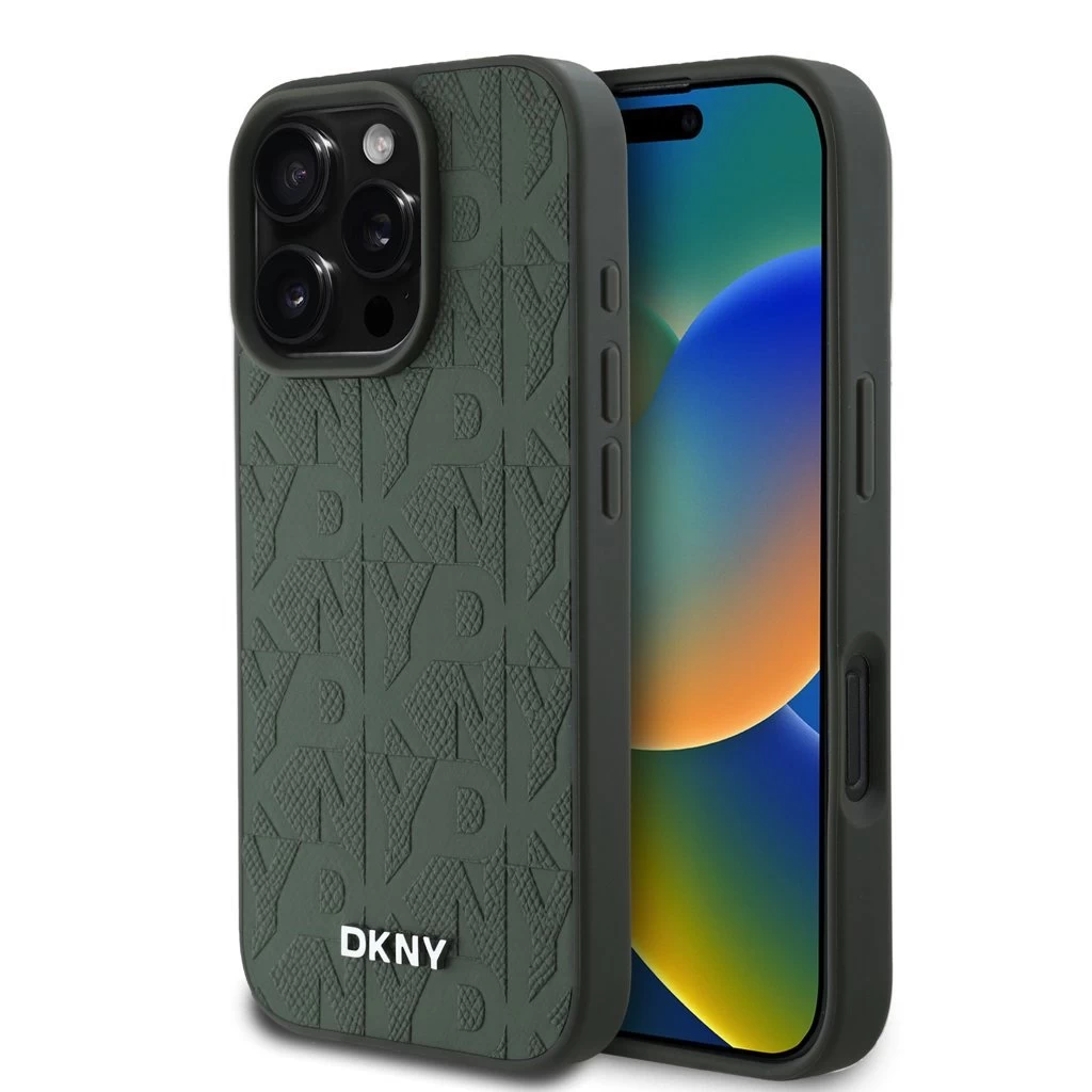 DKNY PU bőr Grid Pattern Magsafe tok iPhone 16 Pro Max készülékhez zöld