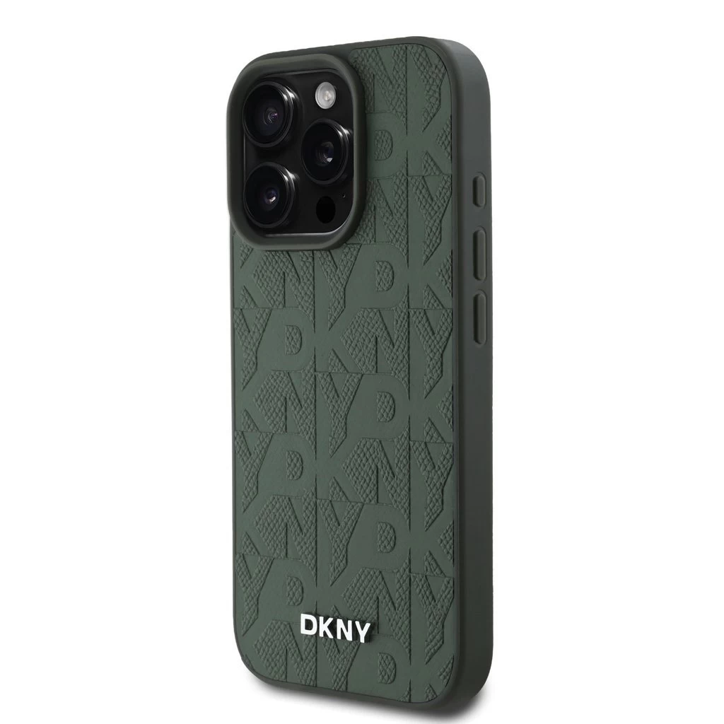 DKNY PU bőr Grid Pattern Magsafe tok iPhone 16 Pro Max készülékhez zöld