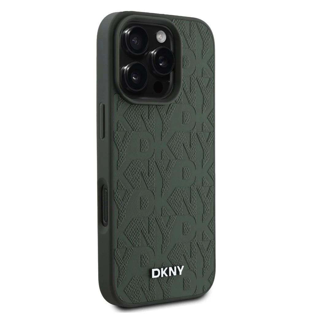 DKNY PU bőr Grid Pattern Magsafe tok iPhone 16 Pro Max készülékhez zöld