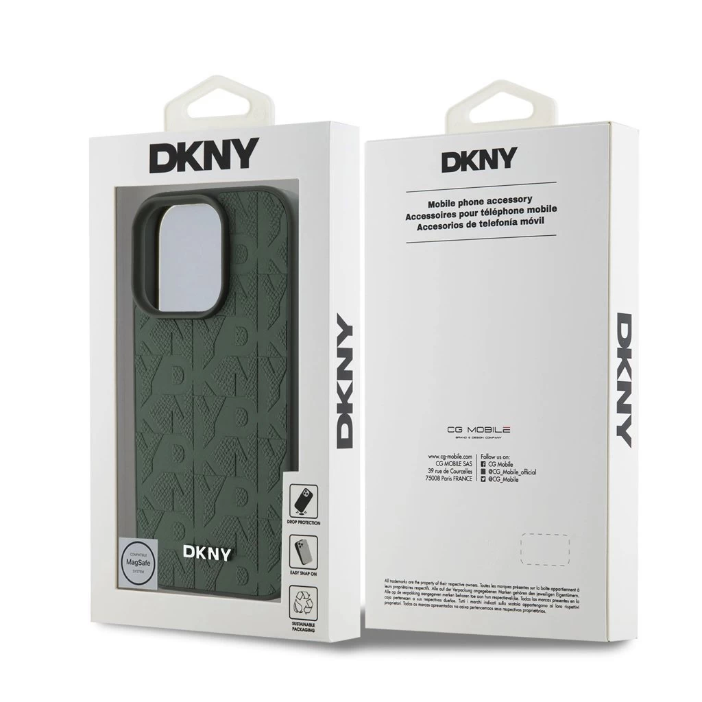 DKNY PU bőr Grid Pattern Magsafe tok iPhone 16 Pro Max készülékhez zöld