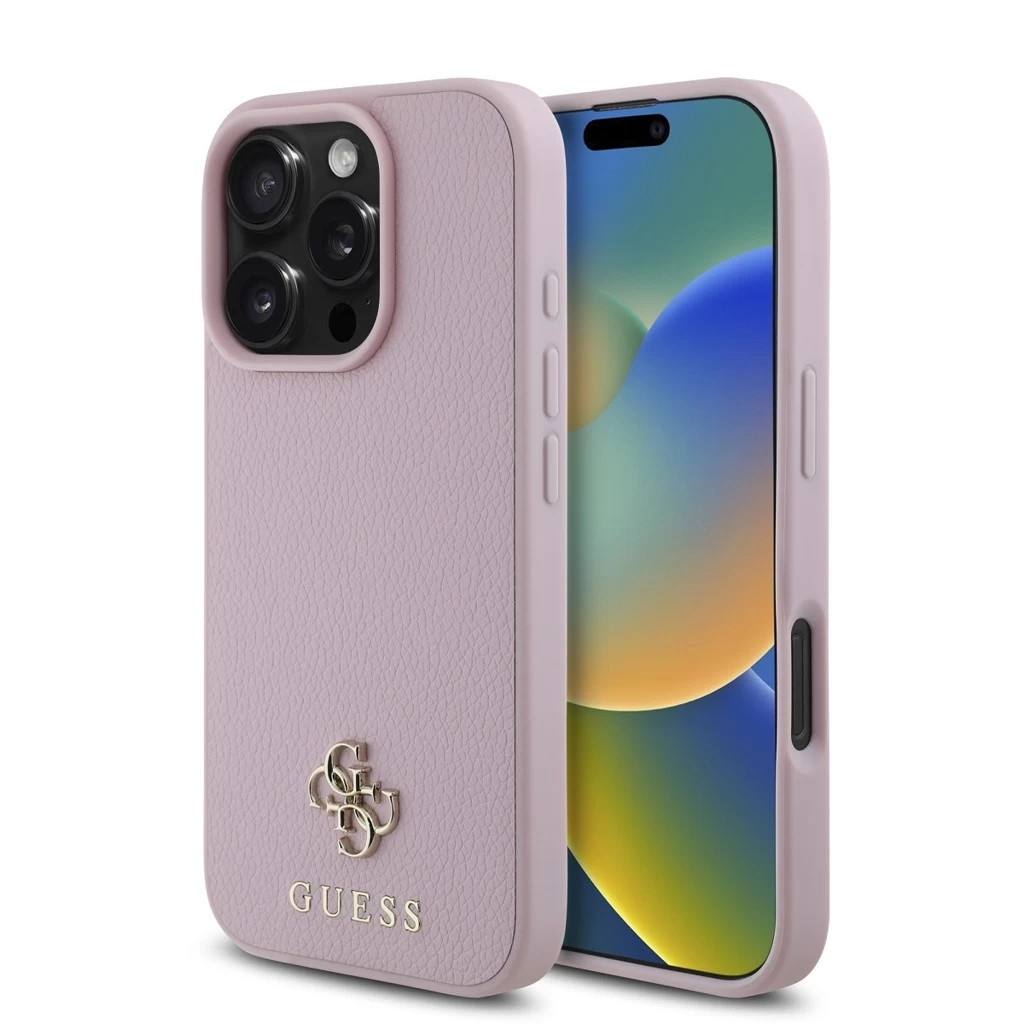 Guess PU Grained 4G Small Metal Logo MagSafe tok iPhone 16 Pro készülékhez rózsaszín