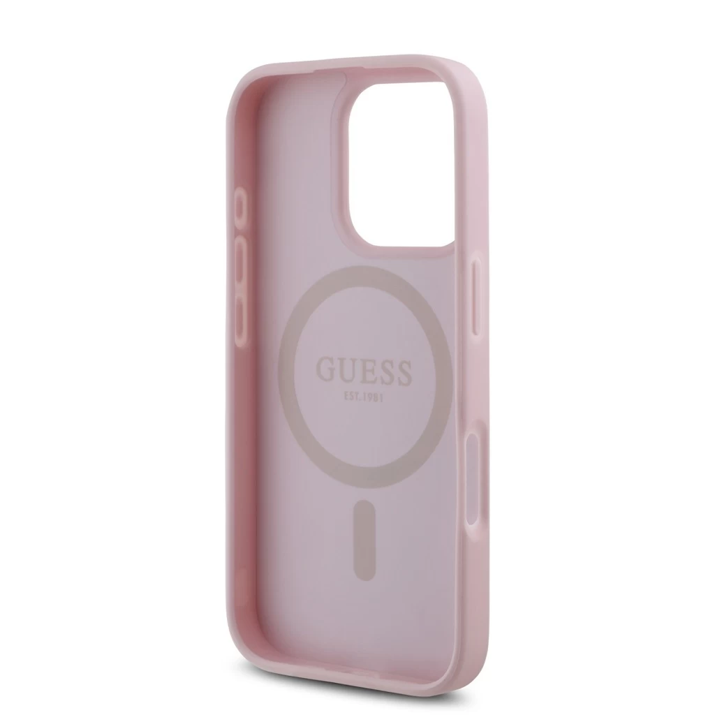 Guess PU Grained 4G Small Metal Logo MagSafe tok iPhone 16 Pro készülékhez rózsaszín