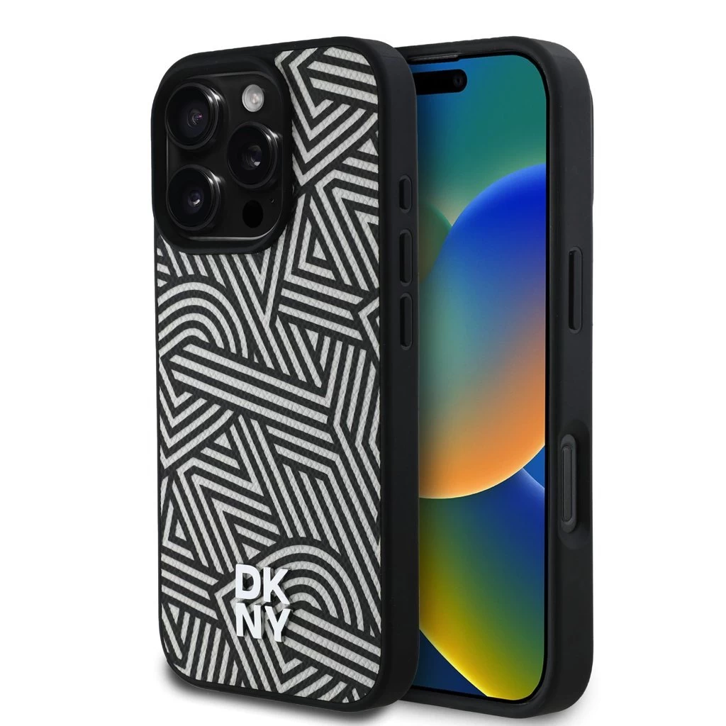 DKNY PU Leather Crosswalk Pattern Magsafe tok iPhone 16 Pro Max készülékhez elefántcsont