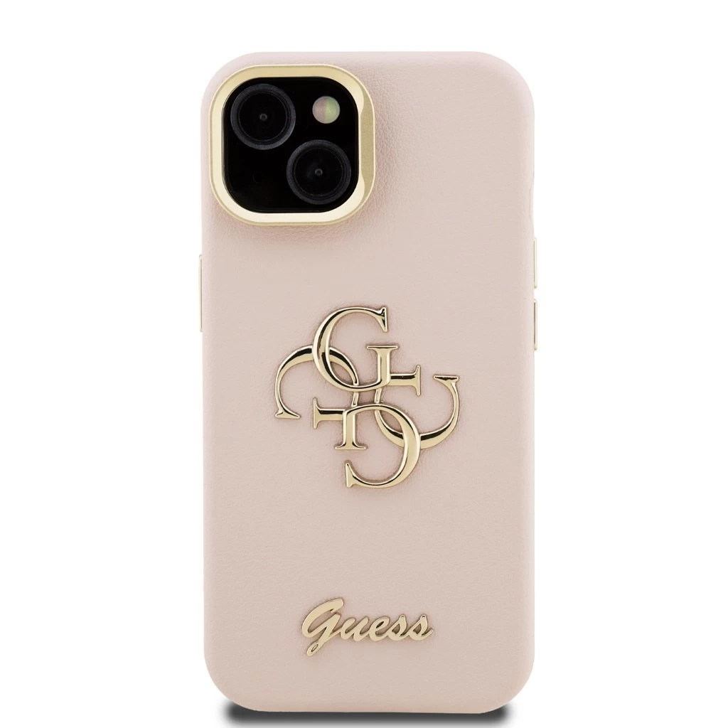 Guess PU Grained 4G Logo Stand Camera Frame Tok iPhone 13 készülékhez rózsaszín