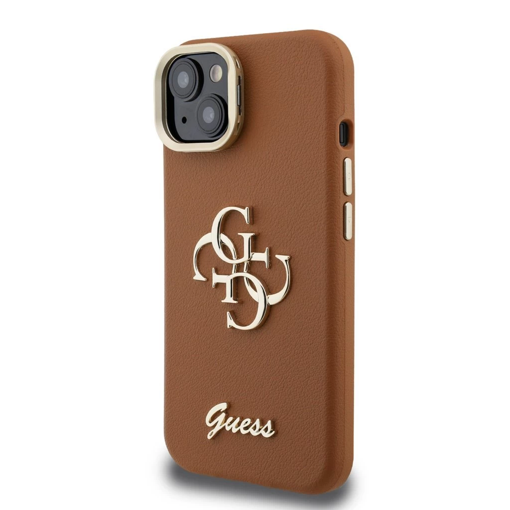 Guess PU Grained 4G Logo Stand Camera Frame tok iPhone 13 készülékhez barna