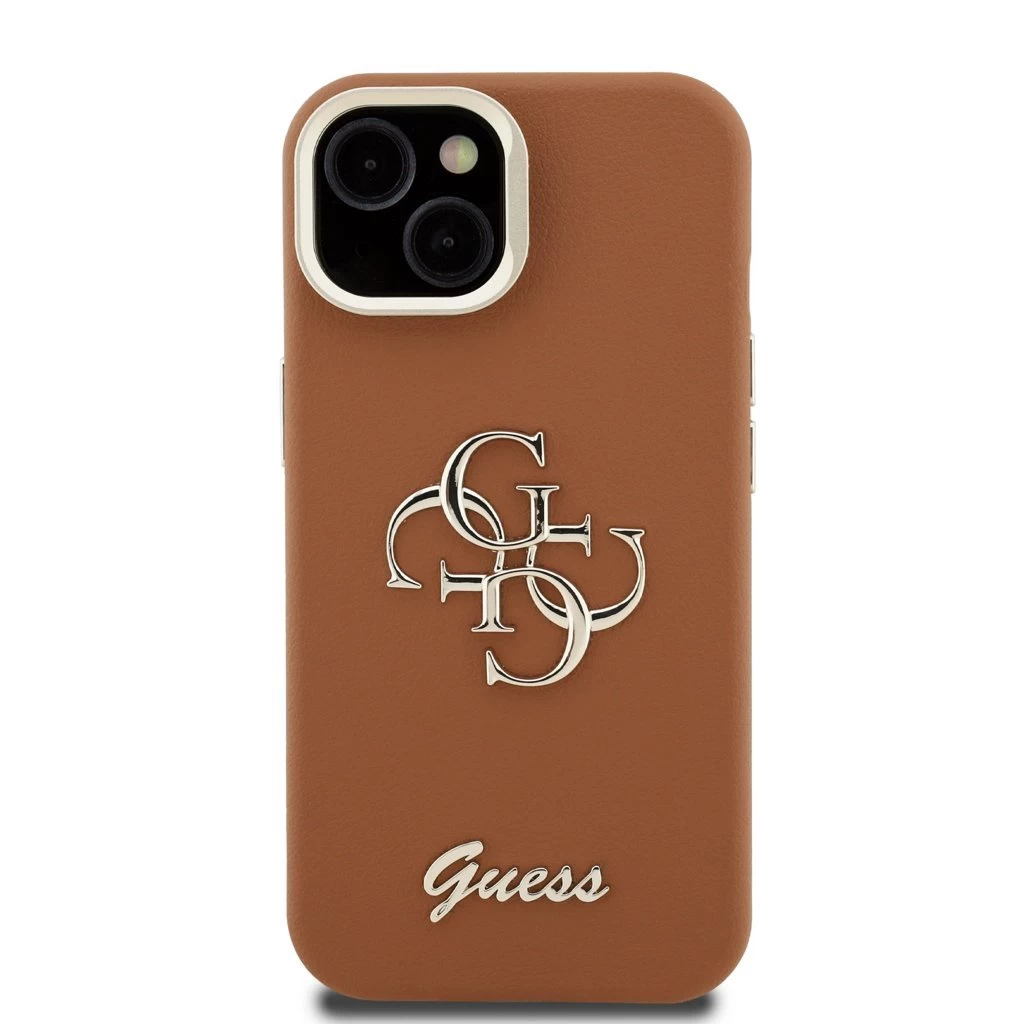 Guess PU Grained 4G Logo Stand Camera Frame tok iPhone 13 készülékhez barna