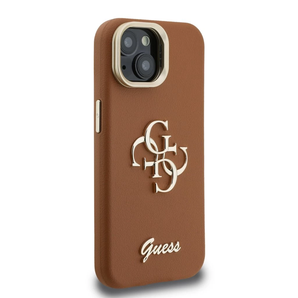Guess PU Grained 4G Logo Stand Camera Frame tok iPhone 13 készülékhez barna