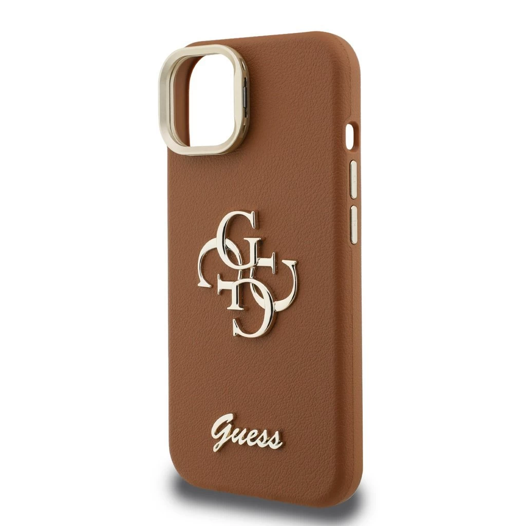 Guess PU Grained 4G Logo Stand Camera Frame tok iPhone 13 készülékhez barna