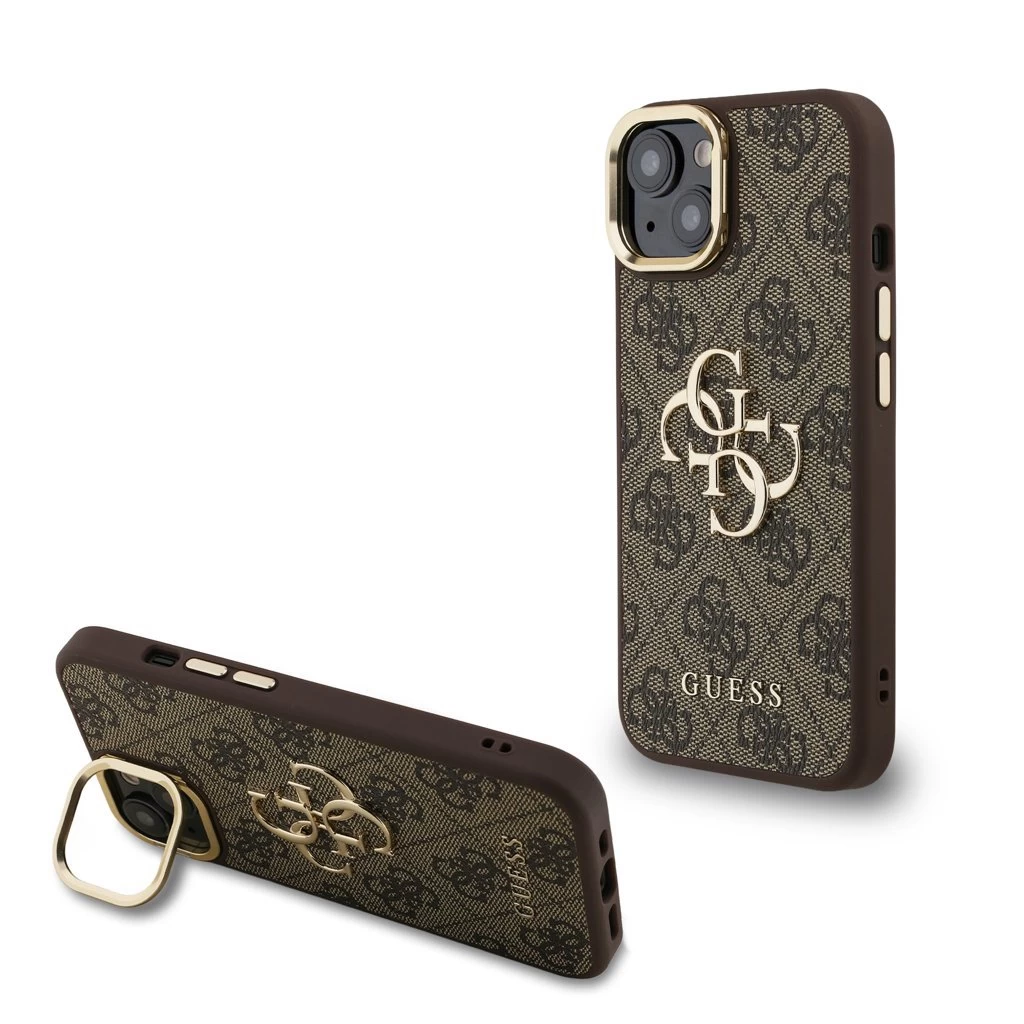 Guess PU 4G Metal Logo Stand Camera Frame tok iPhone 13 készülékhez barna