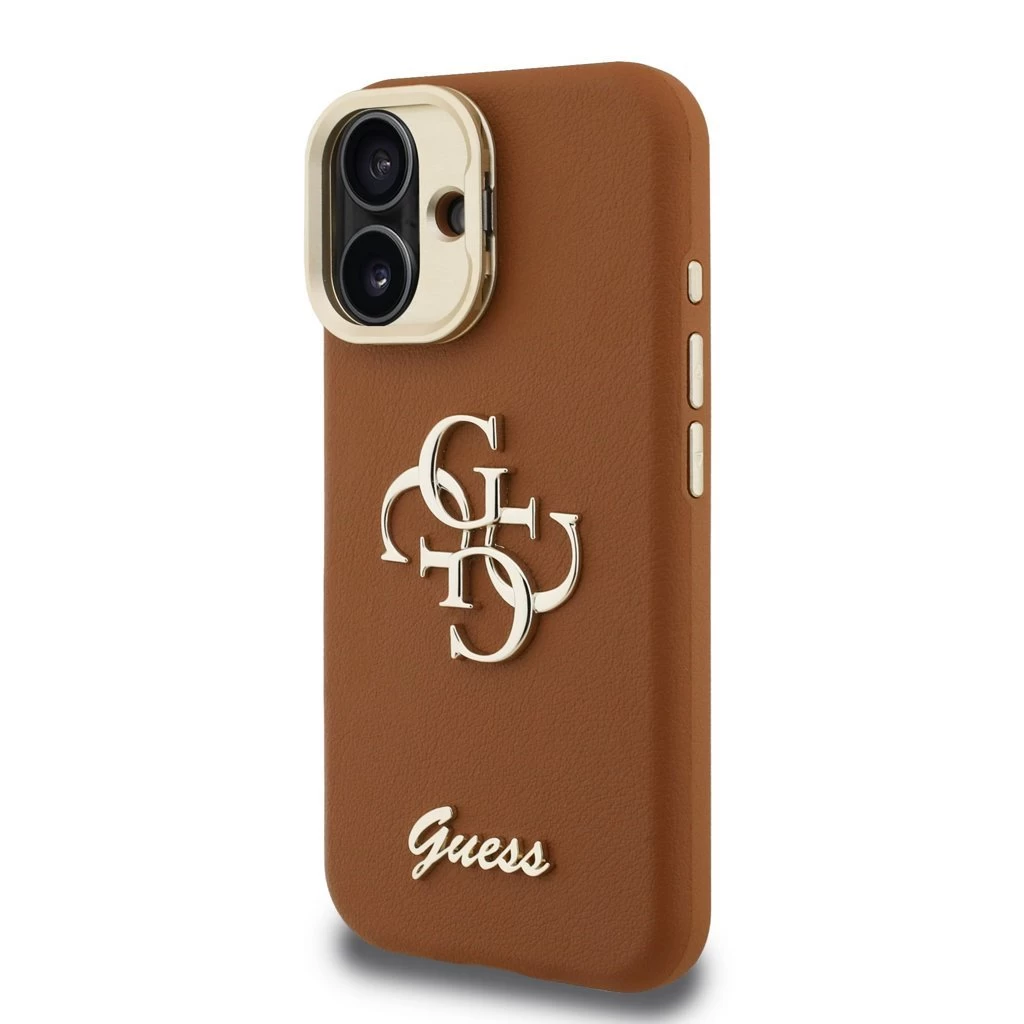 Guess PU Grained 4G Logo Stand Camera Frame tok iPhone 16 készülékhez barna