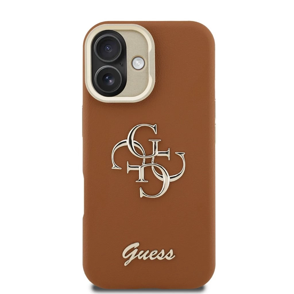 Guess PU Grained 4G Logo Stand Camera Frame tok iPhone 16 készülékhez barna