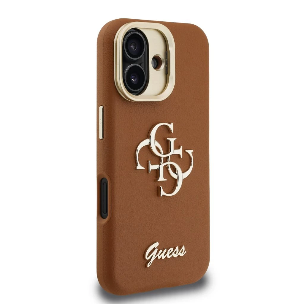 Guess PU Grained 4G Logo Stand Camera Frame tok iPhone 16 készülékhez barna