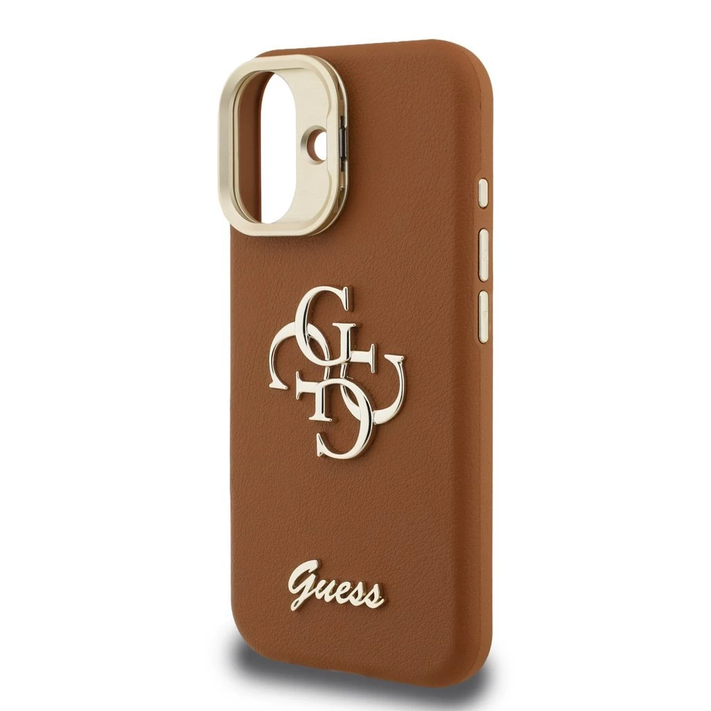 Guess PU Grained 4G Logo Stand Camera Frame tok iPhone 16 készülékhez barna