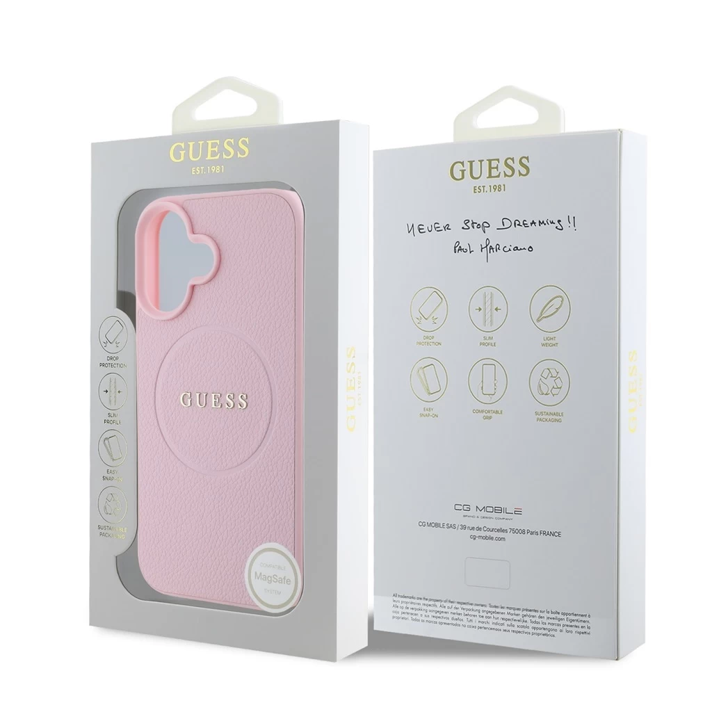 Guess PU Grained Classic Logo MagSafe tok iPhone 16 készülékhez rózsaszín