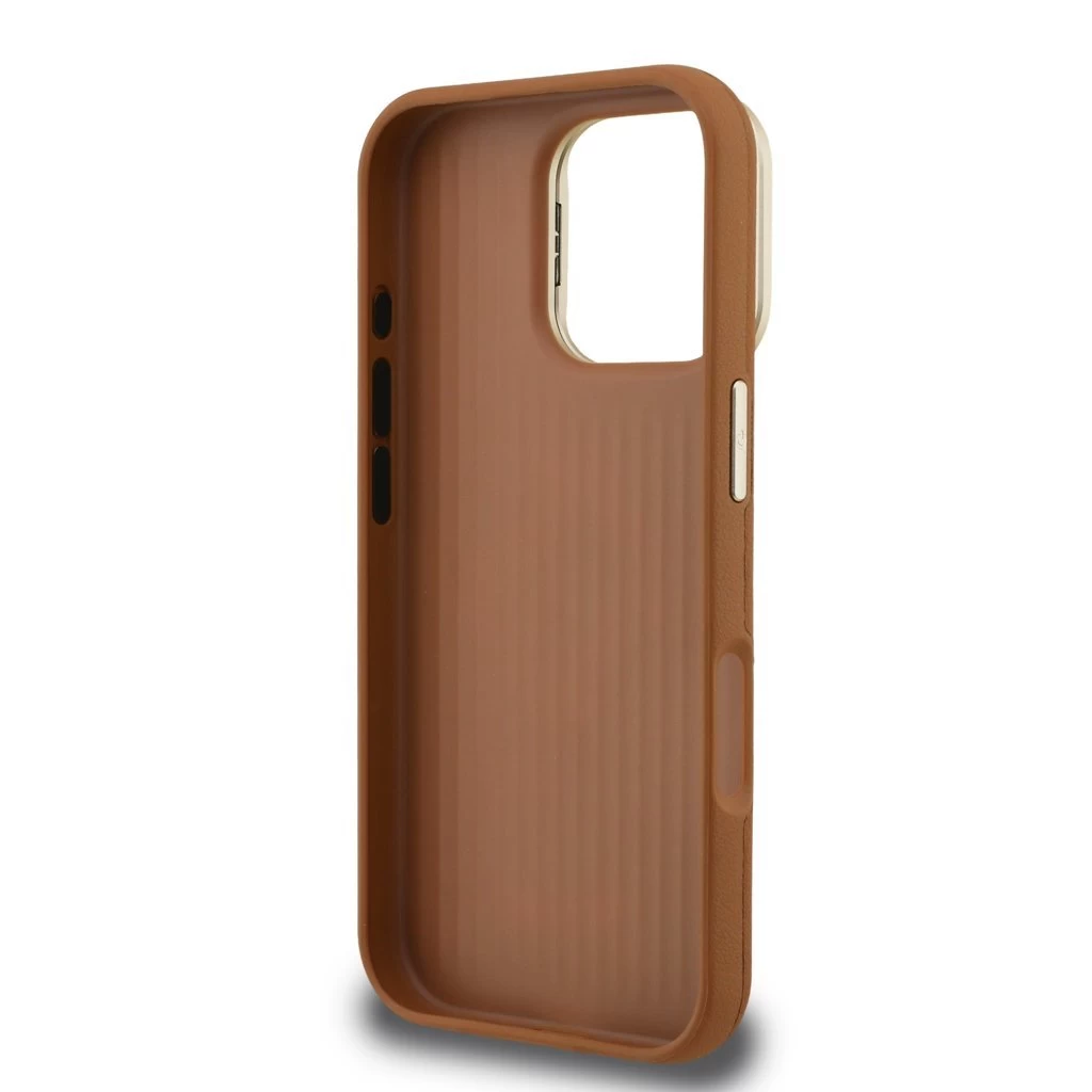 Guess PU Grained 4G Logo Stand Camera Frame tok iPhone 16 Pro készülékhez barna