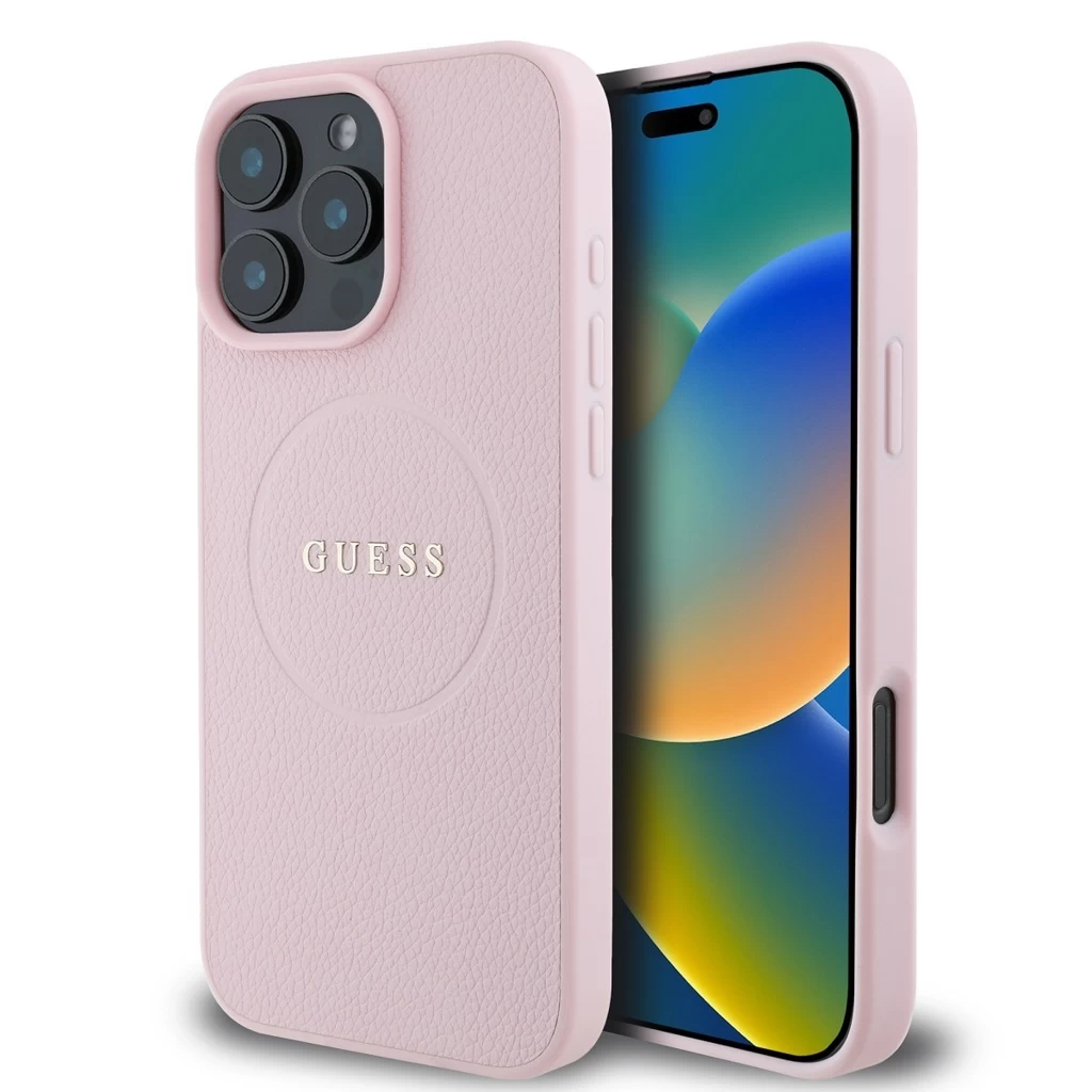 Guess PU Grained Classic Logo MagSafe tok iPhone 16 Pro készülékhez rózsaszín