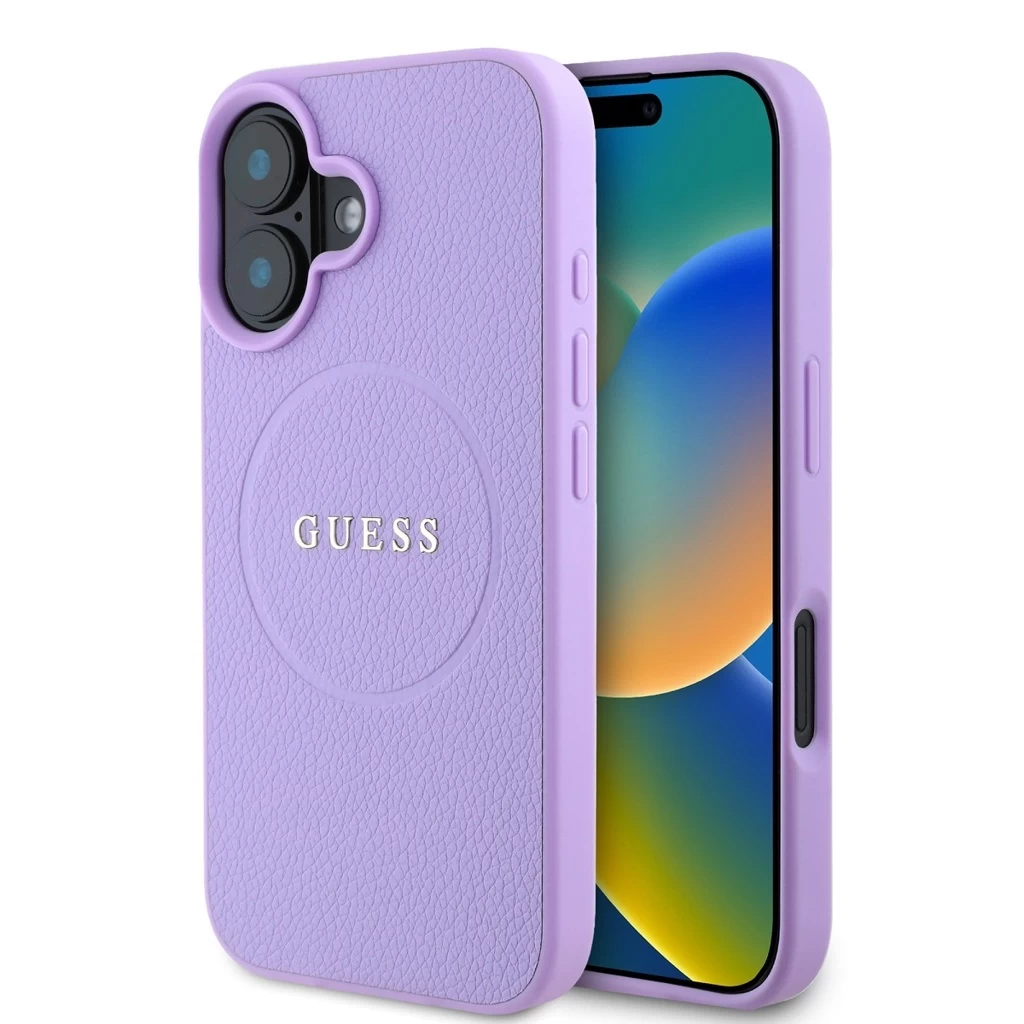Guess PU Grained Classic Logo MagSafe tok iPhone 16 készülékhez lila